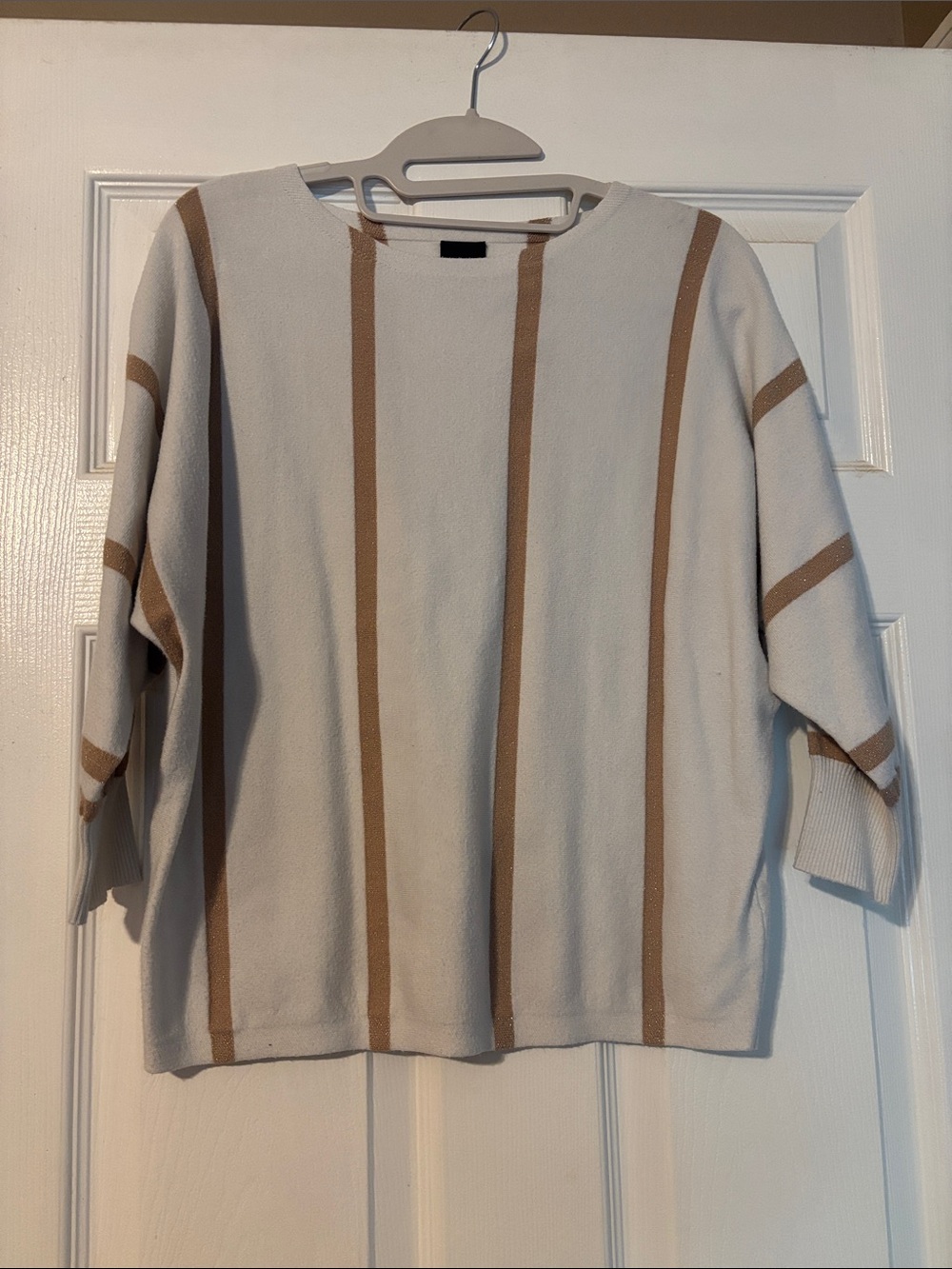 Aaeda Cream Top with Camel Metallic Stripes